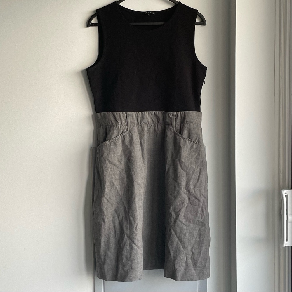 THEORY Black and Gray Wool Blend Sleeveless Dress